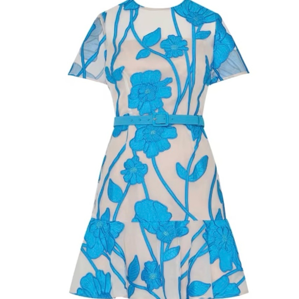 Milly Elegant Rosie Grand Fleur Belted Embroidered Minidress